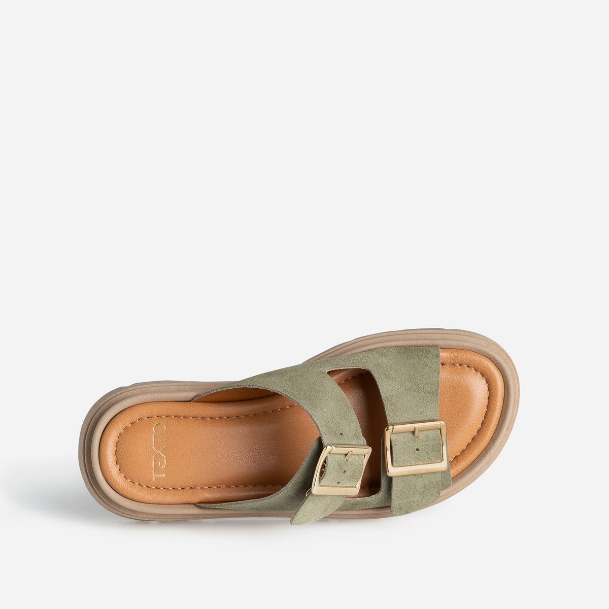 Mule en cuir MARGA kaki, TEXTO