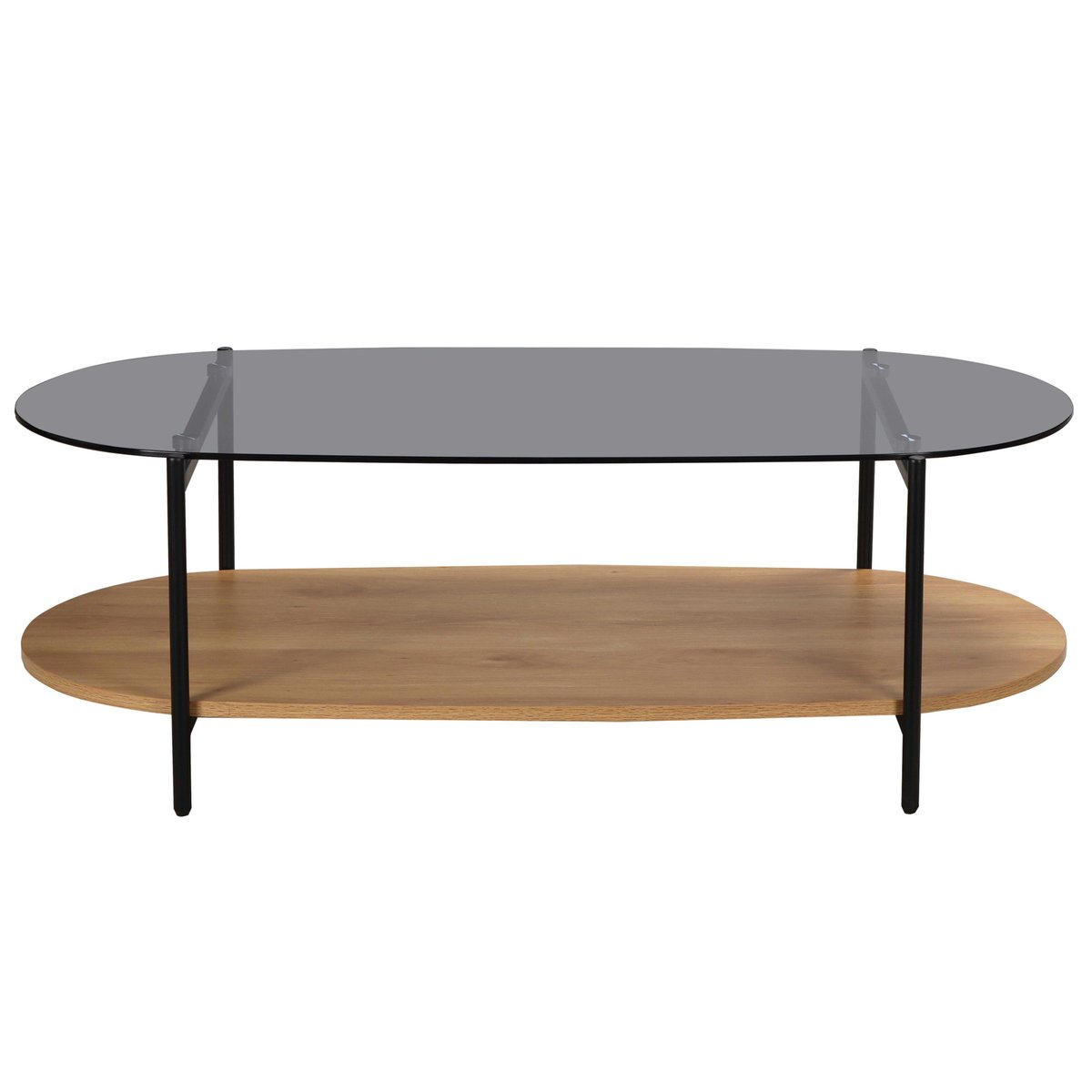 Table basse en verre et effet bois clair ovale 120 x 55 x 40 cm, RUBY bois clair, OVIALA