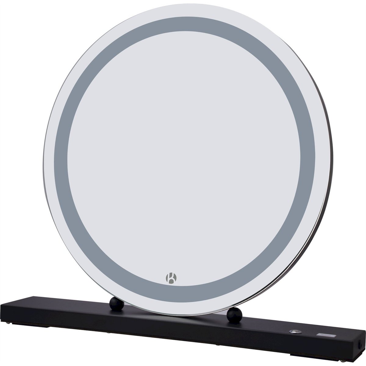 Miroir maquillage en verre rond à LED USB noir mat avec liseré gris, ARTE ESPINA