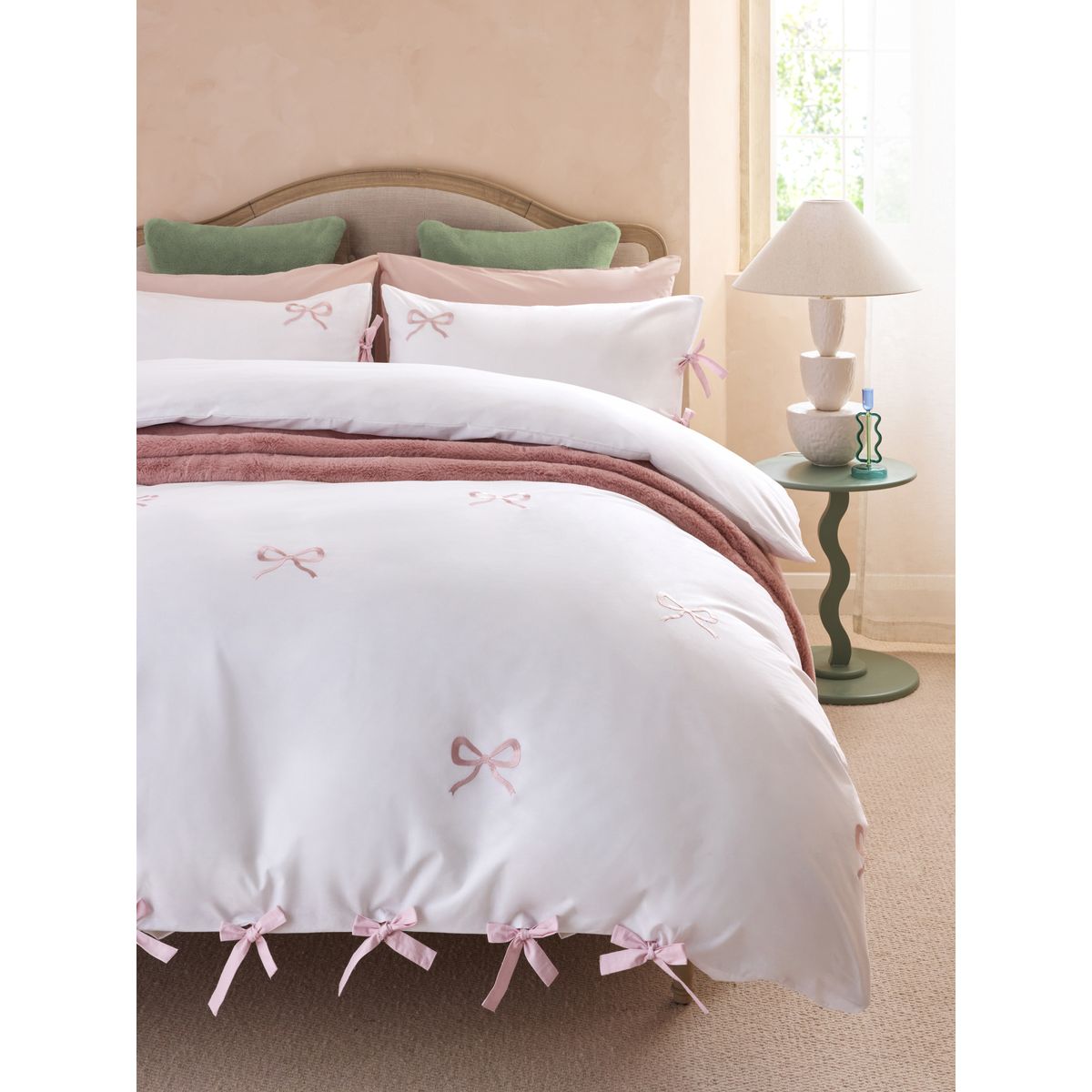 Housse de couette et taies avec nœud blanc/rose, NEXT
