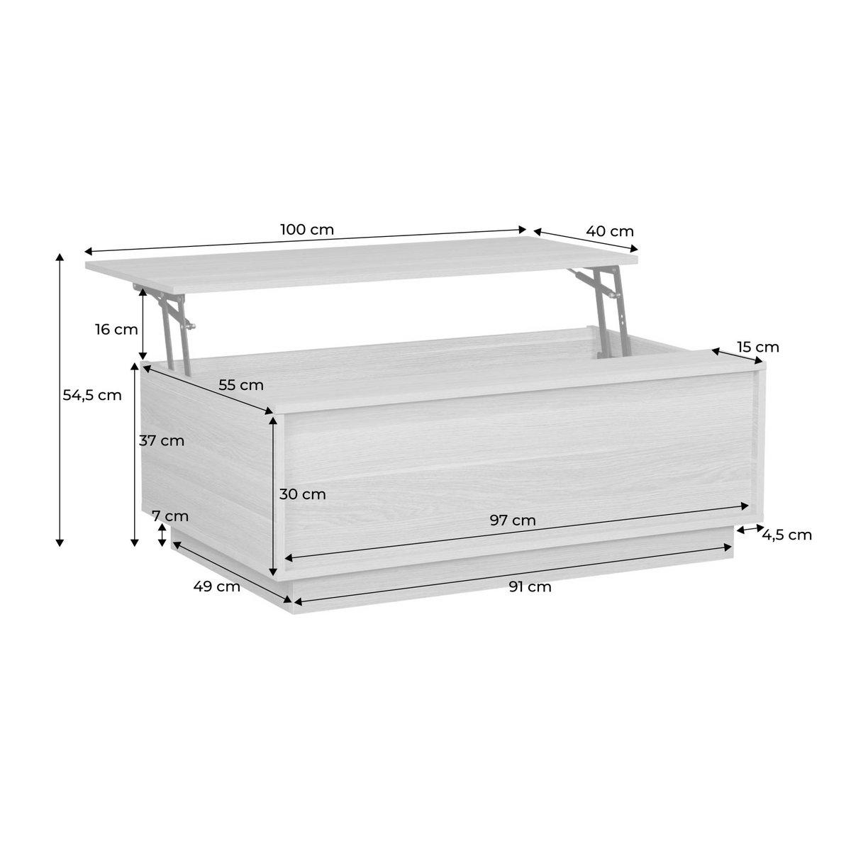 Table basse décor bois avec plateau relevable KUBA naturel, SWEEEK