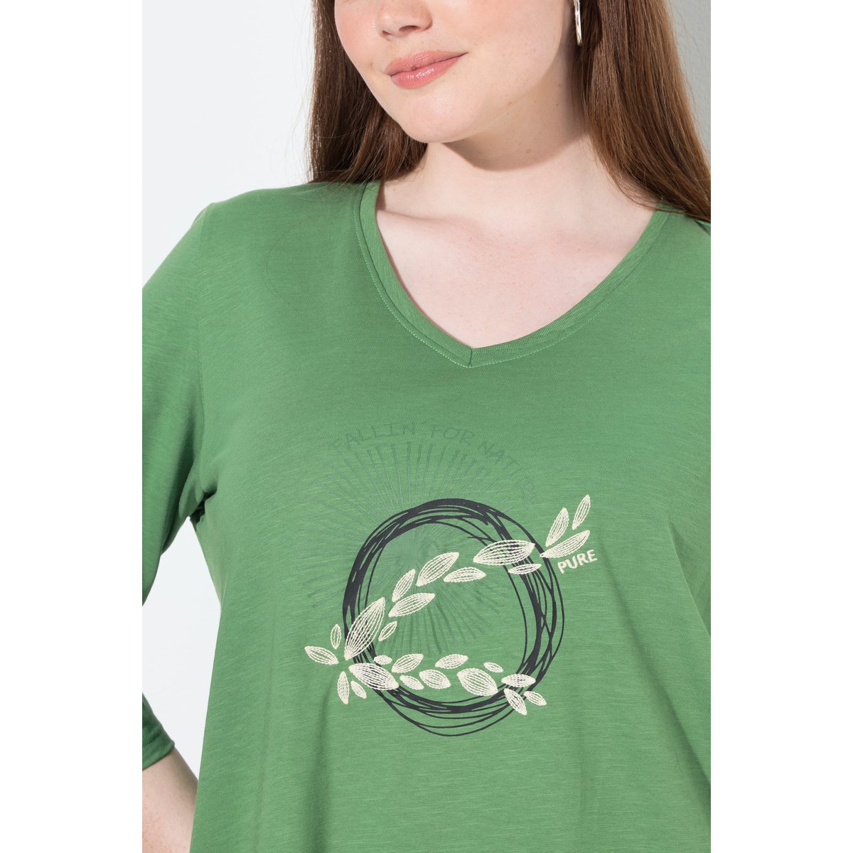 T-shirt en coton bio avec broderie vert mousse, ULLA POPKEN