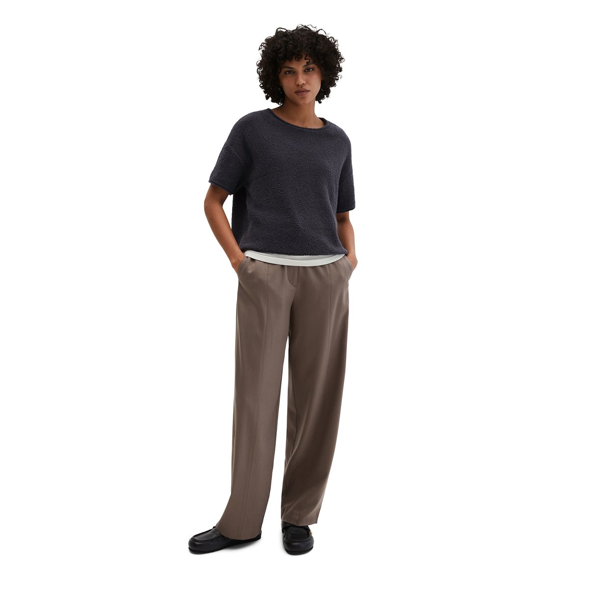 Pull à manches courtes oversize en fil bouclé gris foncé, MARC O'POLO
