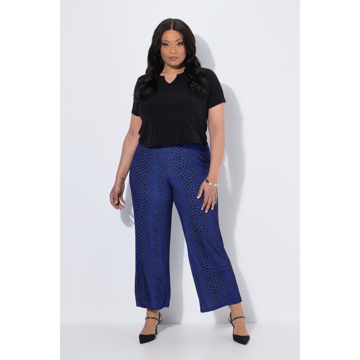 Pantalon en jersey, motif peau de serpent noir, ULLA POPKEN