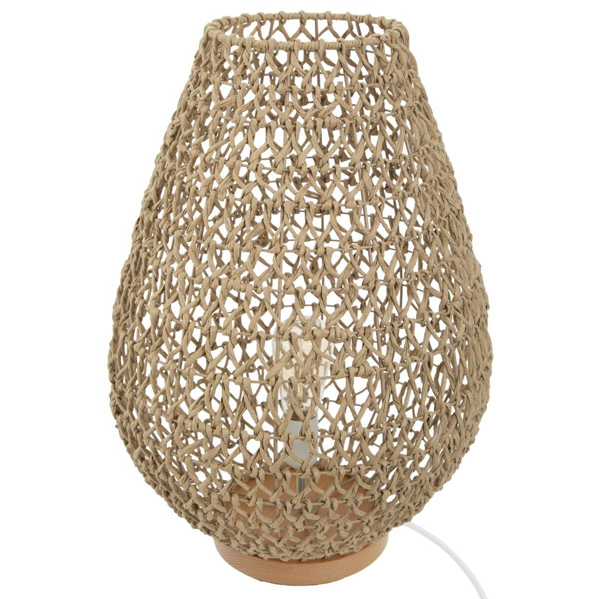 Lampe à poser corde tressée bois de hêtre ETEL beige, ATMOSPHERA