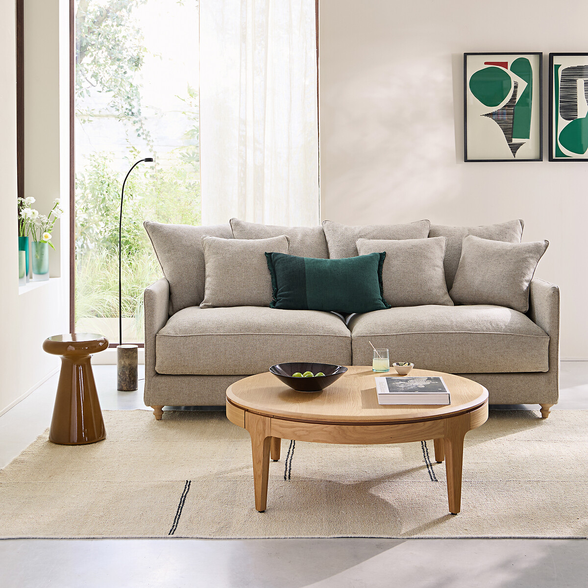Sanara Solid/Veneer Oak Round Coffee Table with 2 Drawers natural oak, AM.PM