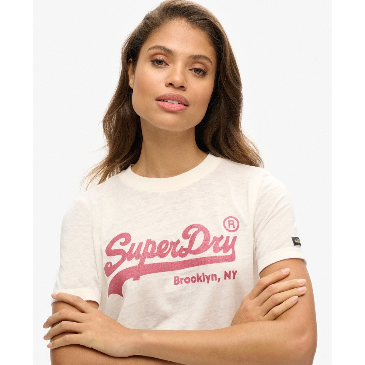 T-shirt avec logo fantaisie Vintage blanc cassé os du désert, SUPERDRY
