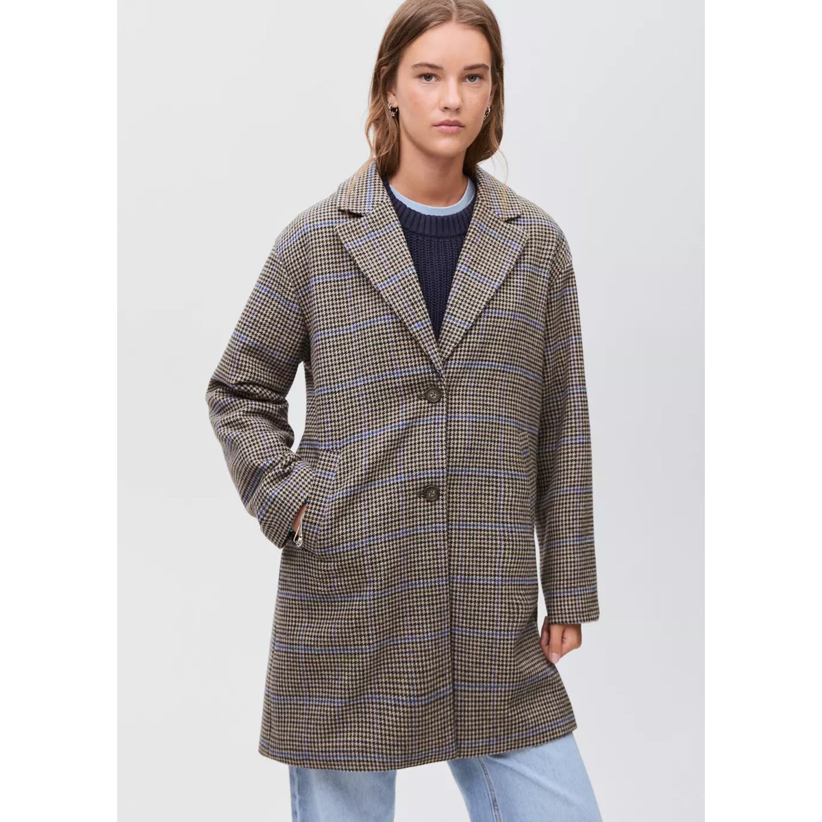Manteau laine pied-de-poule beige, MANGO TEEN