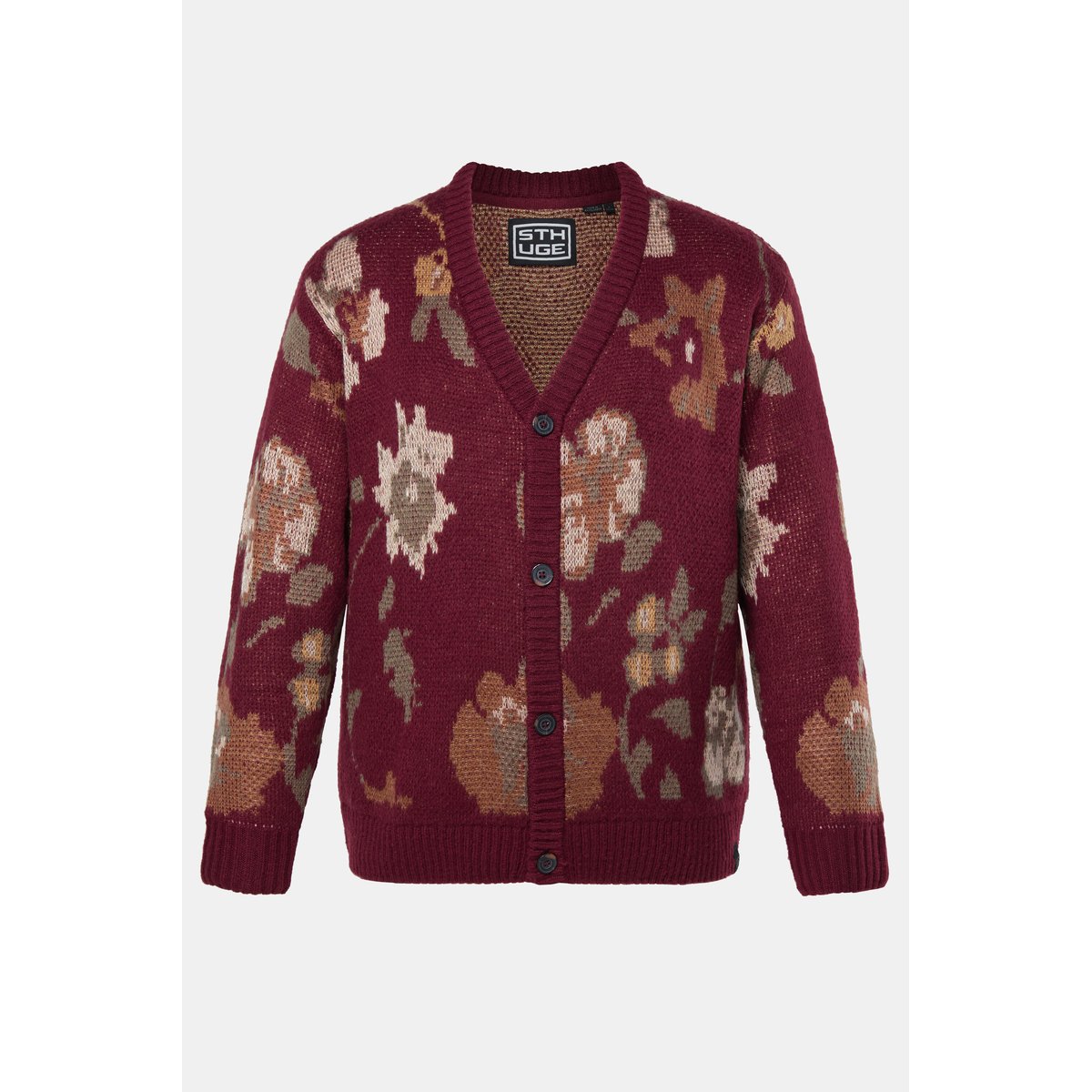 Cardigan oversize, maille motif floral baie, STHUGE