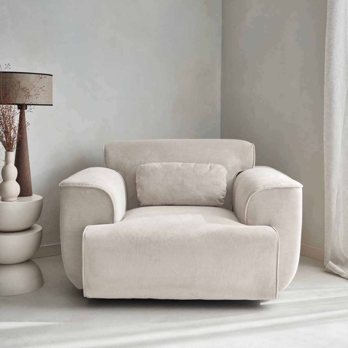 Fauteuil 1 place velours côtelé WALLAS gris foncé, SWEEEK