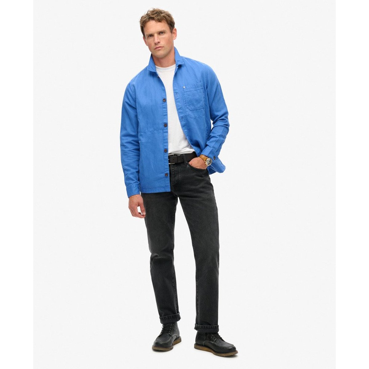 The Merchant Store - Surchemise en lin mélangé bleu pur, SUPERDRY