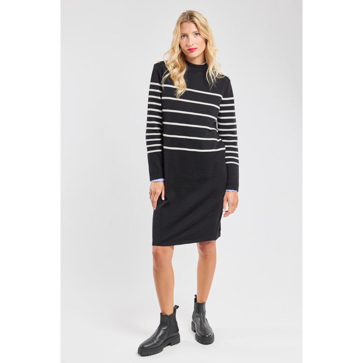 Robe pull rayée en laine noir/nature, ARMOR-LUX