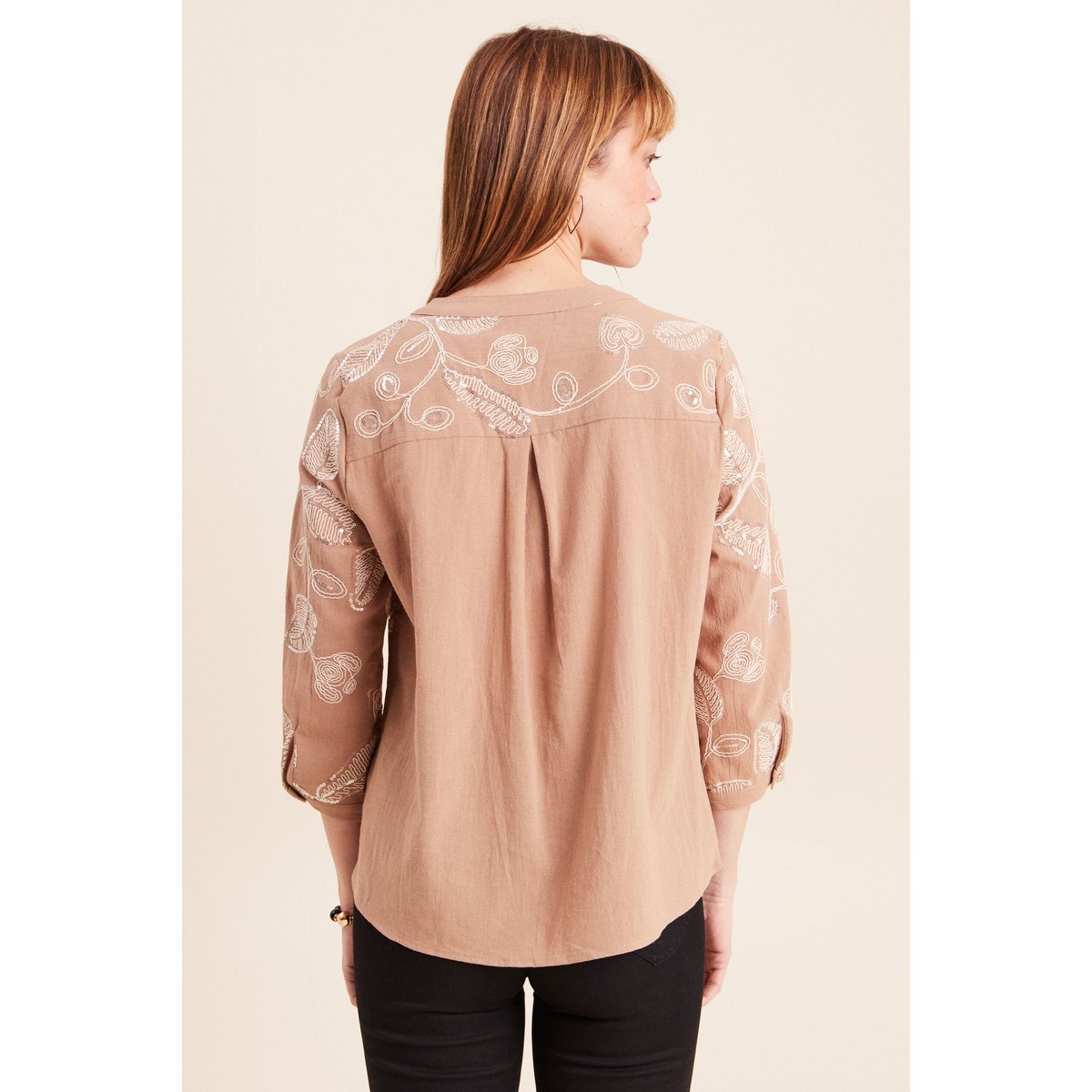 Blouse col tunisien manches 3/4 beige, BREAL