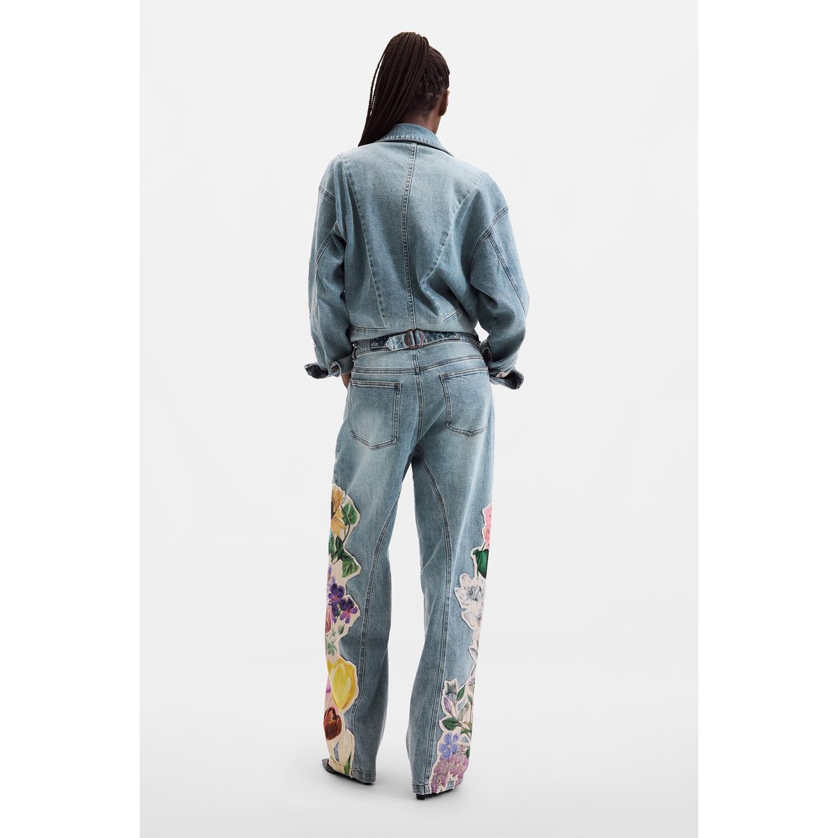 Jean imprimé à fleurs bleu clair, DESIGUAL