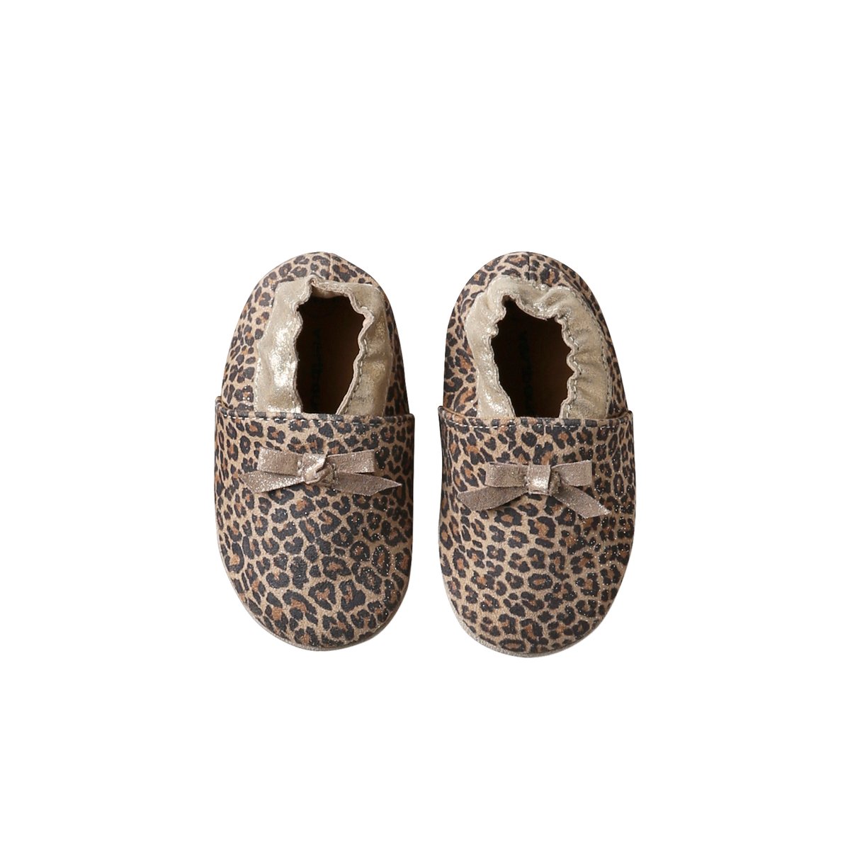 Chaussons élastiqués en cuir souple beige imprimé, VERTBAUDET