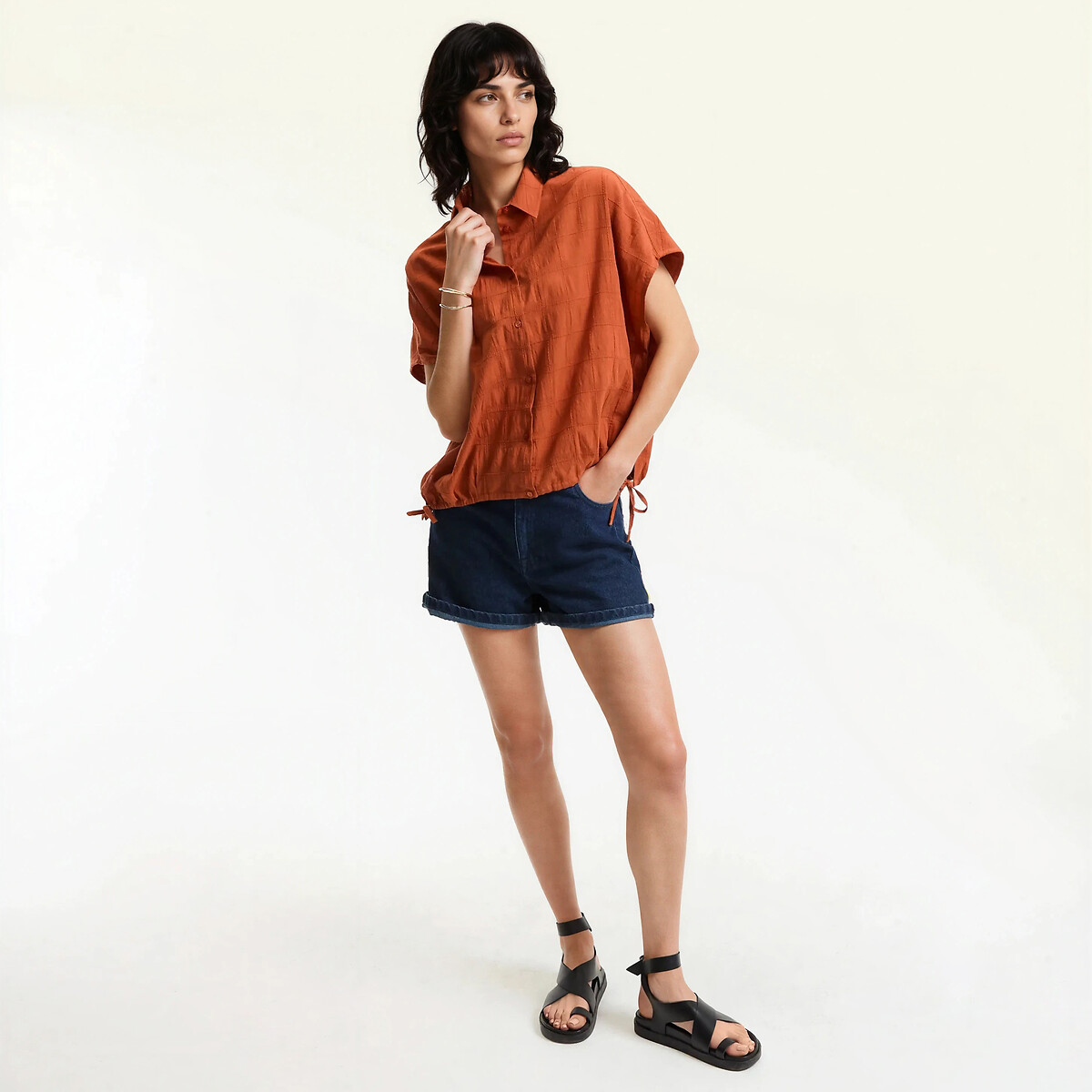Camisa larga, mangas curtas castanho ferrrugem, LA REDOUTE COLLECTIONS