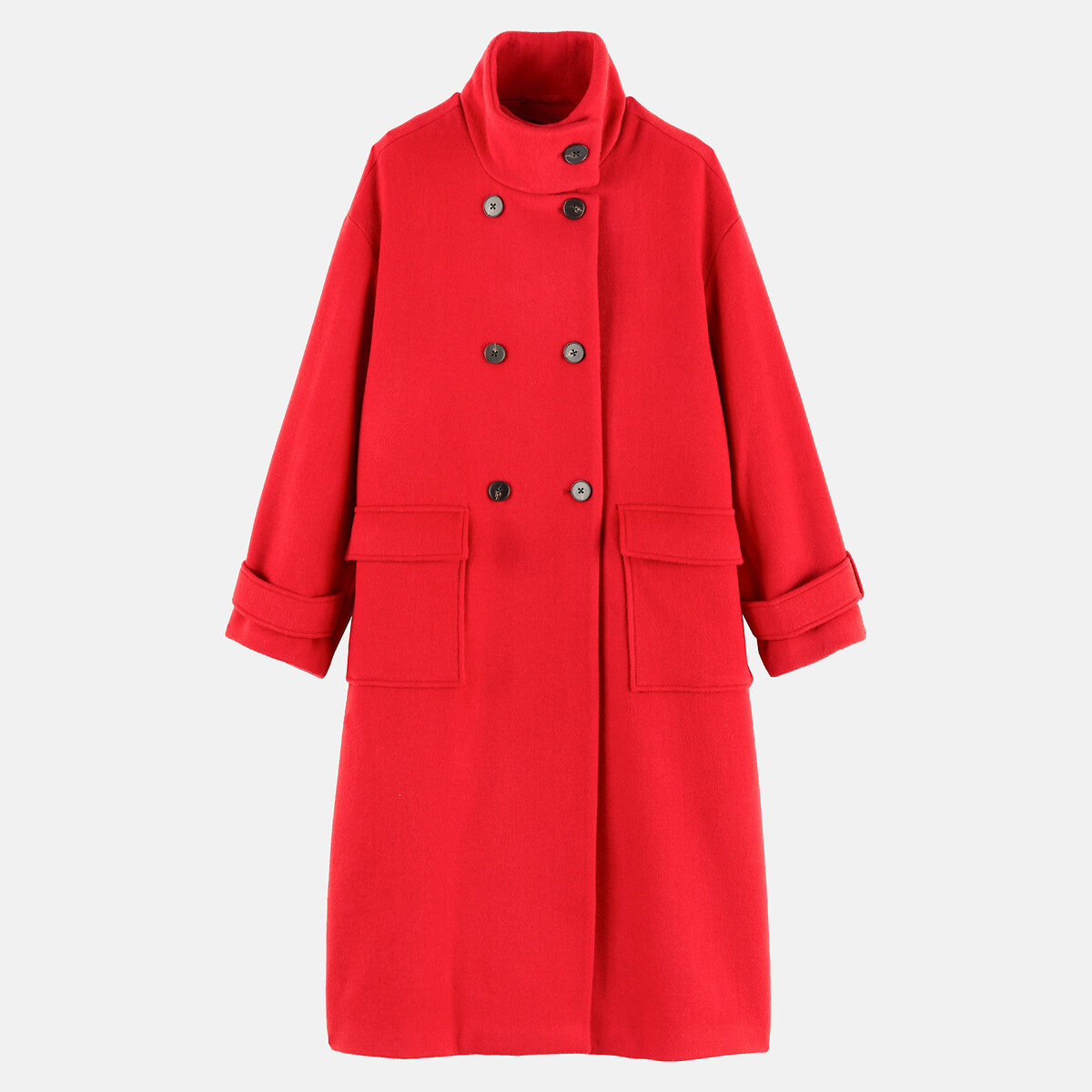 Abrigo de lana con cuello alto y doble botonadura rojo, LA REDOUTE COLLECTIONS