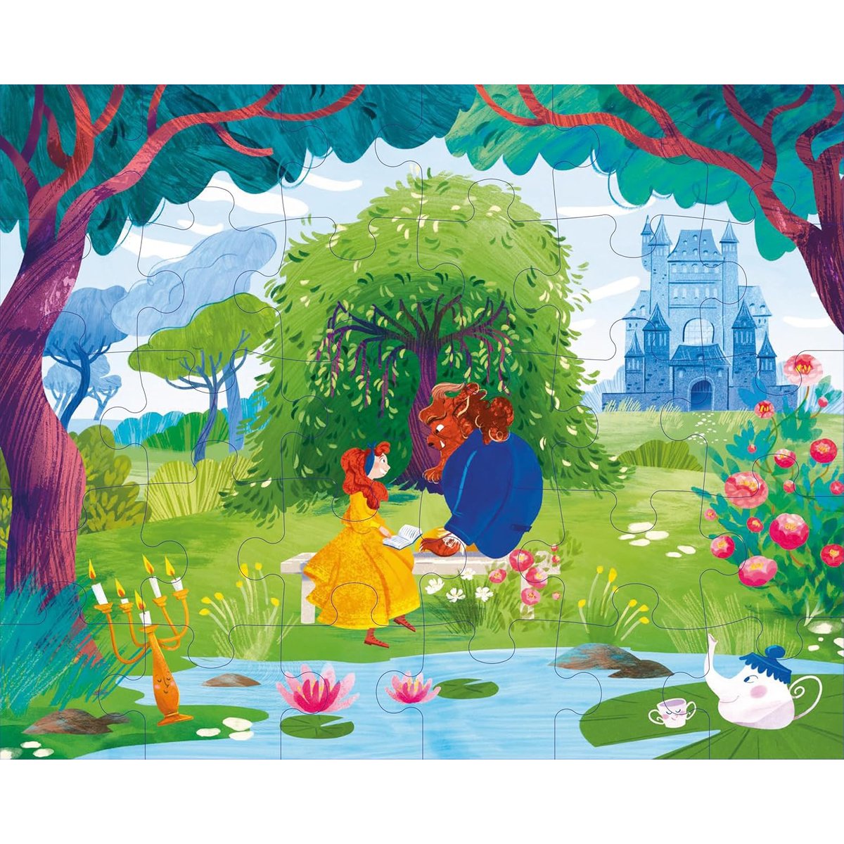Puzzle et livre enfant La Belle et la Bête 30 pièces bleu, SASSI