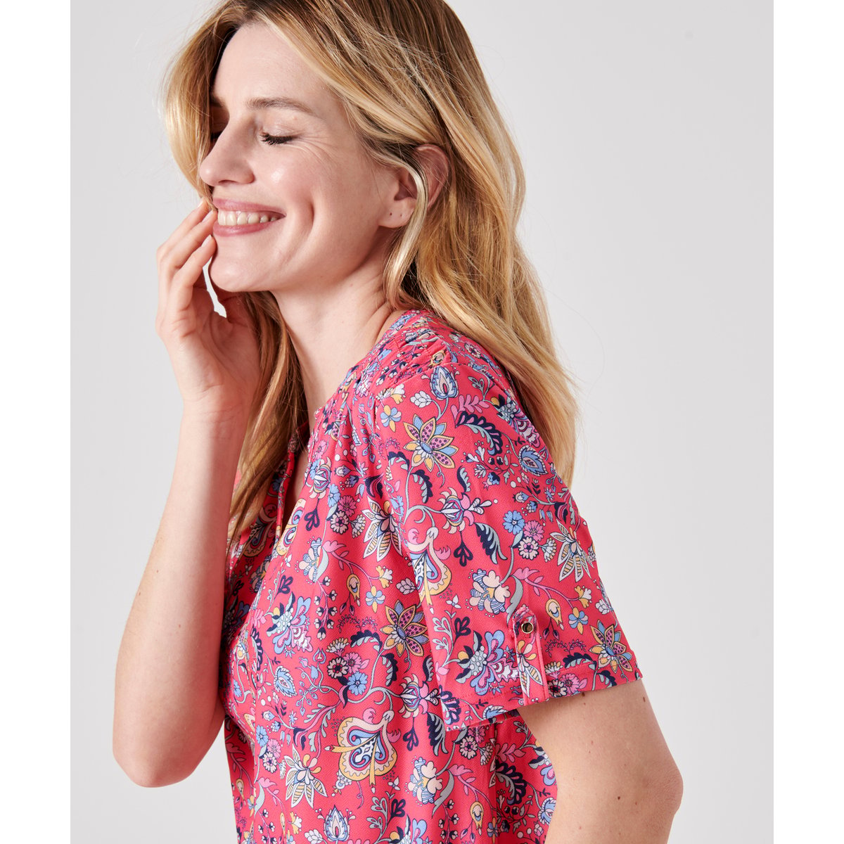 Blouse crêpe rose fleuri, DAMART