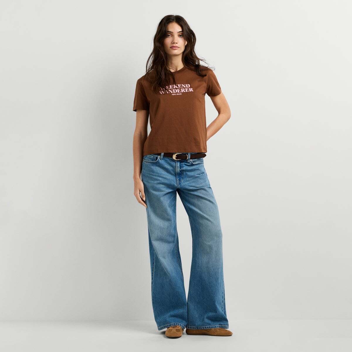 T-Shirt Avec Texte Imprimé brun cappuccino, PEPE JEANS