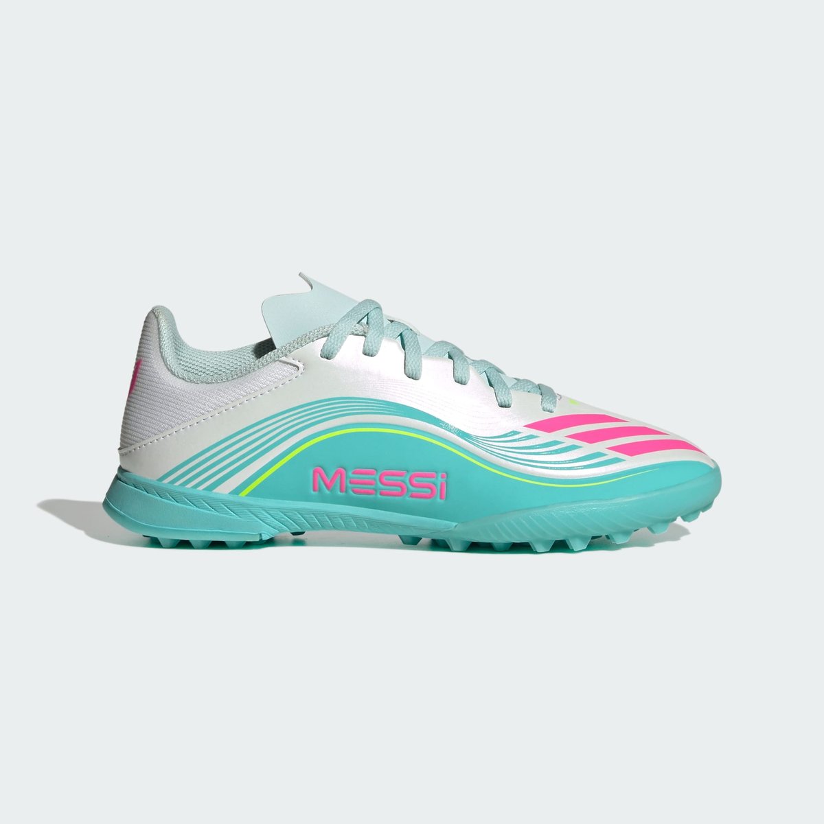 Chaussure De Football Enfants F50 Messi League Turf Chaussure De Football Enfants F50 Messi League Turf cloud white / lucid pink / flash aqua, adidas Performance