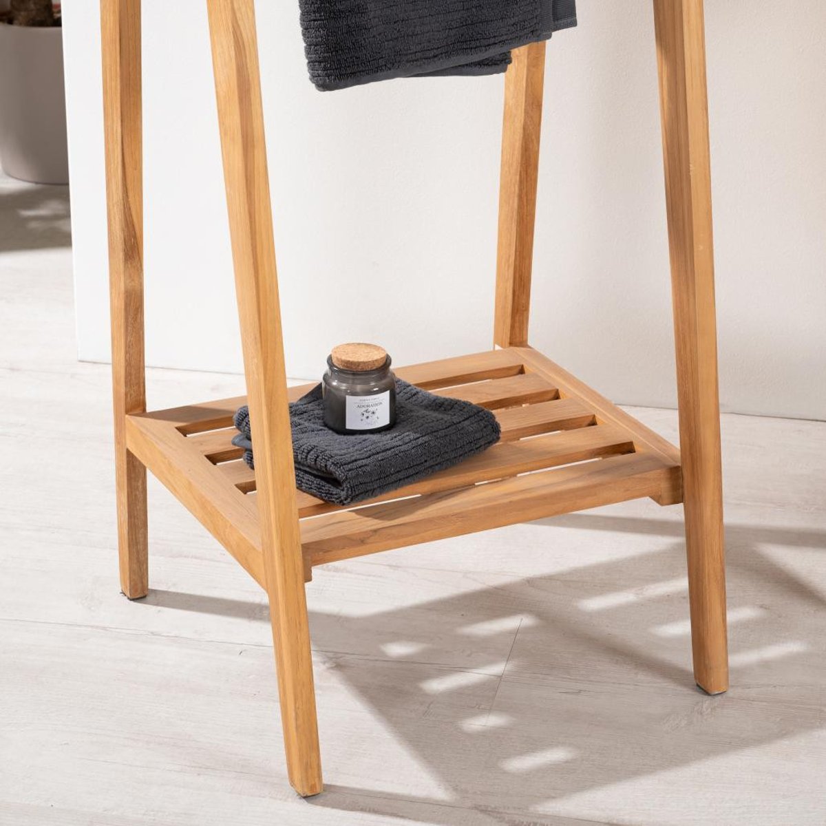 Porte serviette en teck rectangle à poser naturel, WANDA COLLECTION