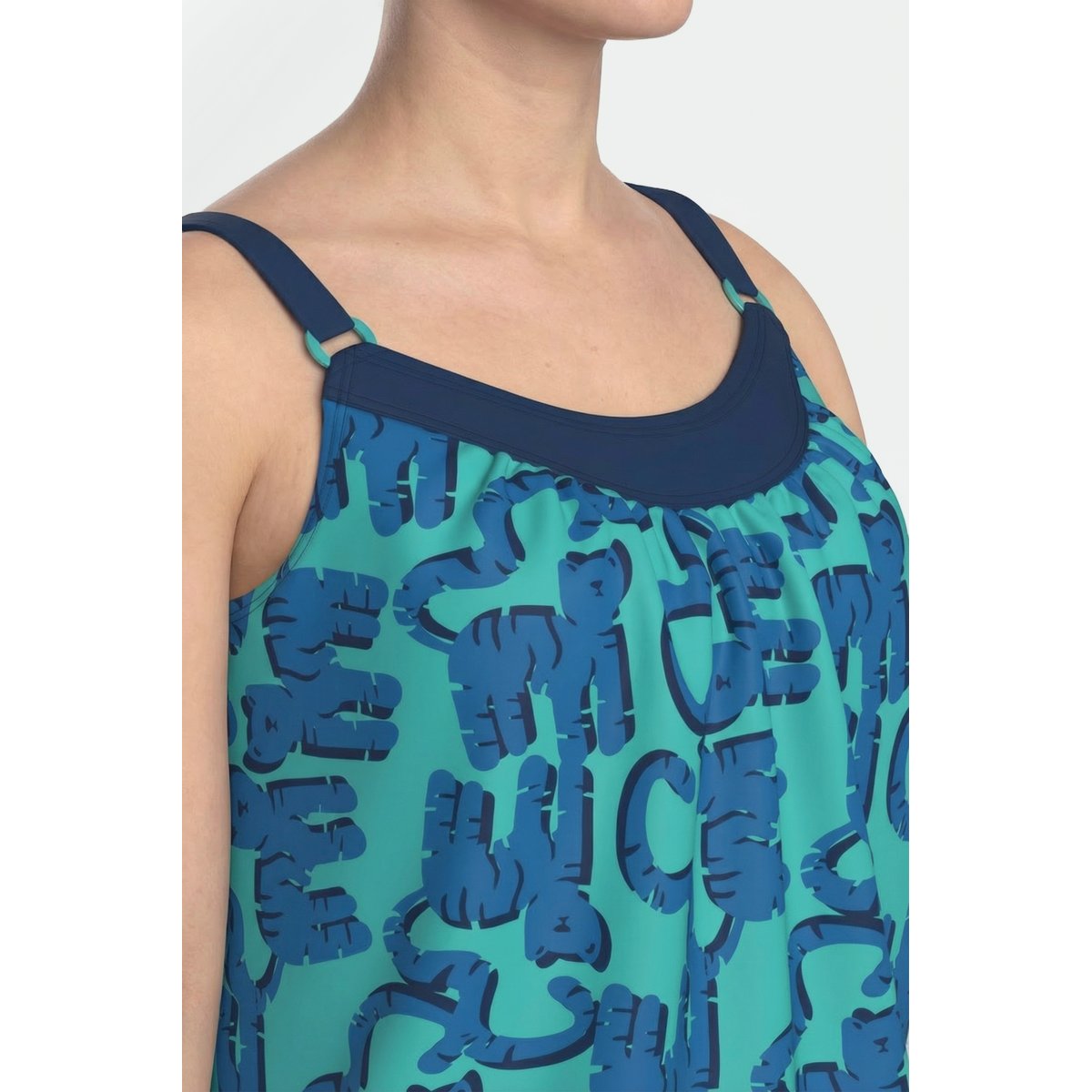 Tankini avec bonnets souples, motif chats vert caraïbes clair, ULLA POPKEN
