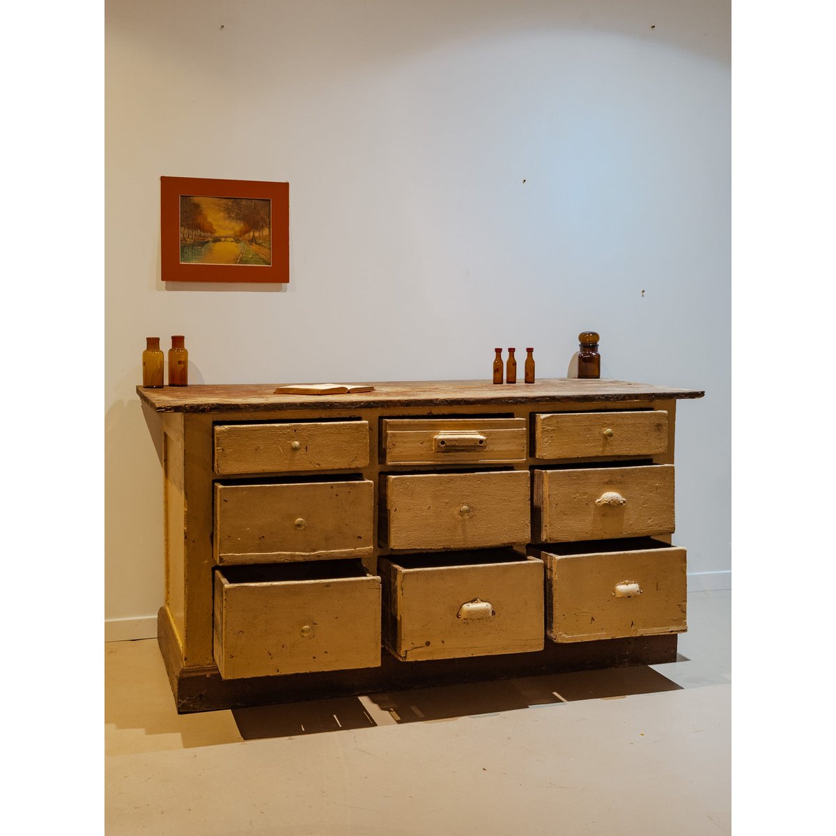 Meuble de métier en bois beige Fernand N°339 - Bon état bois foncé, DEBONGOUT