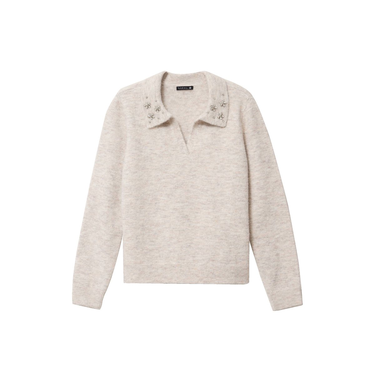 Polo manches longues col chemise beige, BREAL