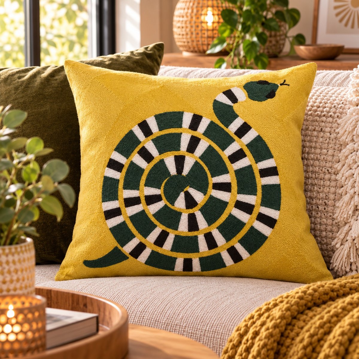 Coussin brodé Caresse Radieuse mangue, EDEN