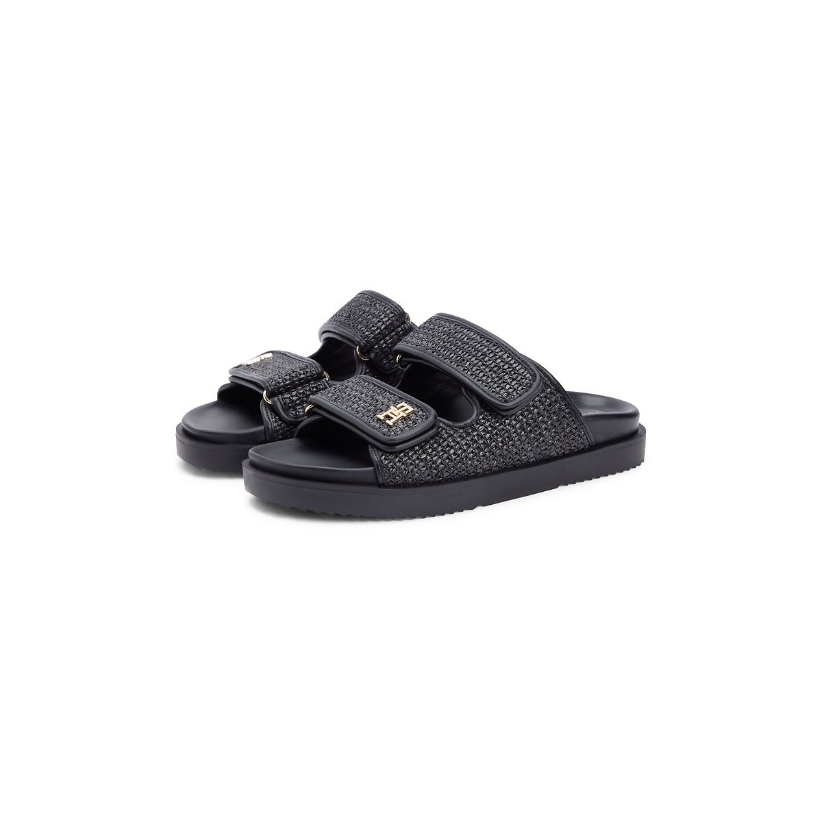 Mules double strap en raphia noir, TOMMY HILFIGER