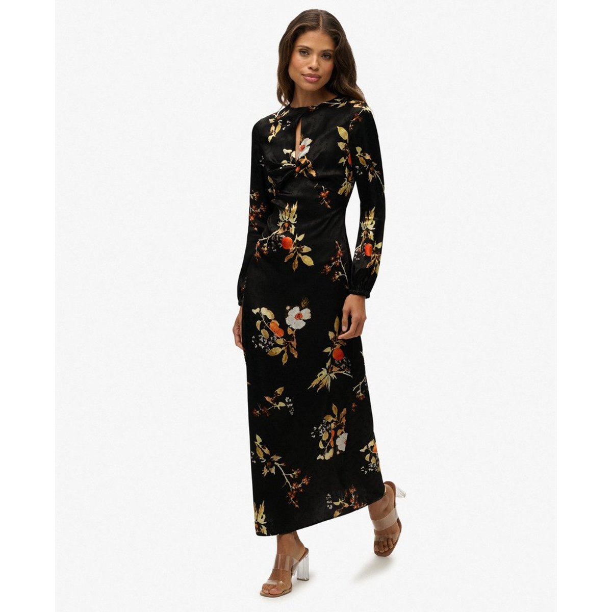 Robe Longue Jacquard à Manches Longues maya multi noir, SUPERDRY