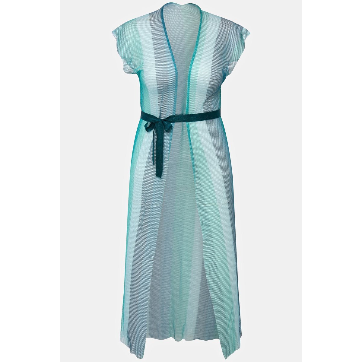 Caftan en tulle chatoyant à rayures. Coupe bleu turquoise, ULLA POPKEN