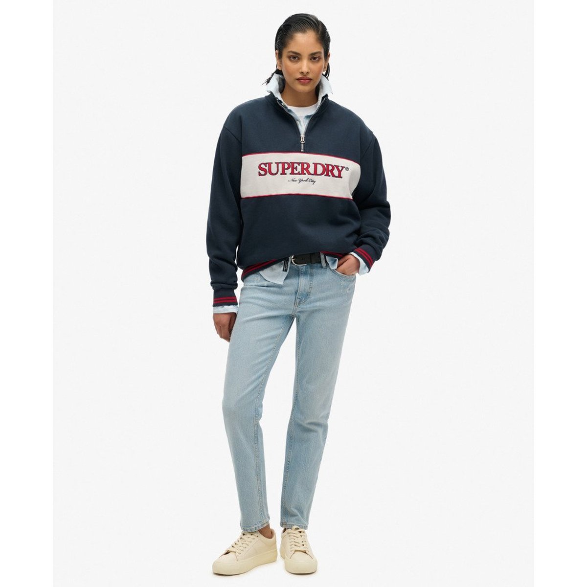 Sweat ample à capuche et col zippé Country Club bleu marine myrtille, SUPERDRY