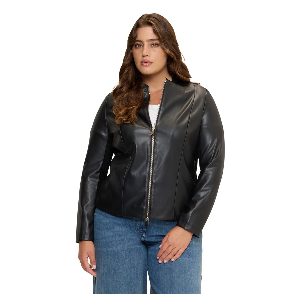 Veste biker avec col mao noir, FIORELLA RUBINO