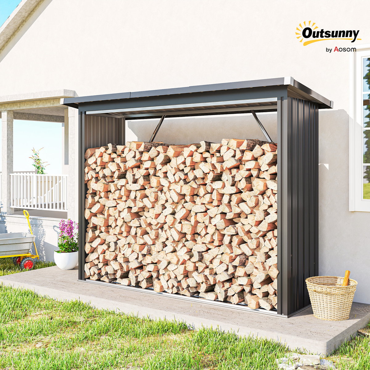 Abri pour le stockage du bois Acier galvanisé gris foncé, OUTSUNNY