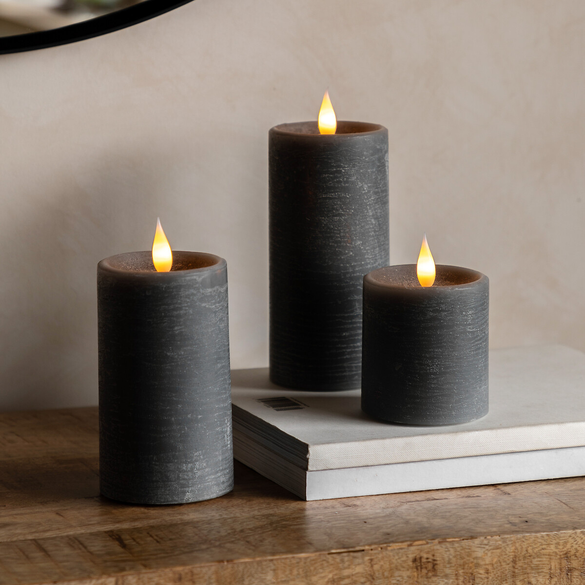 Set of 3 LED 1-Wick Candles in Grey grey, ÉDITÉ
