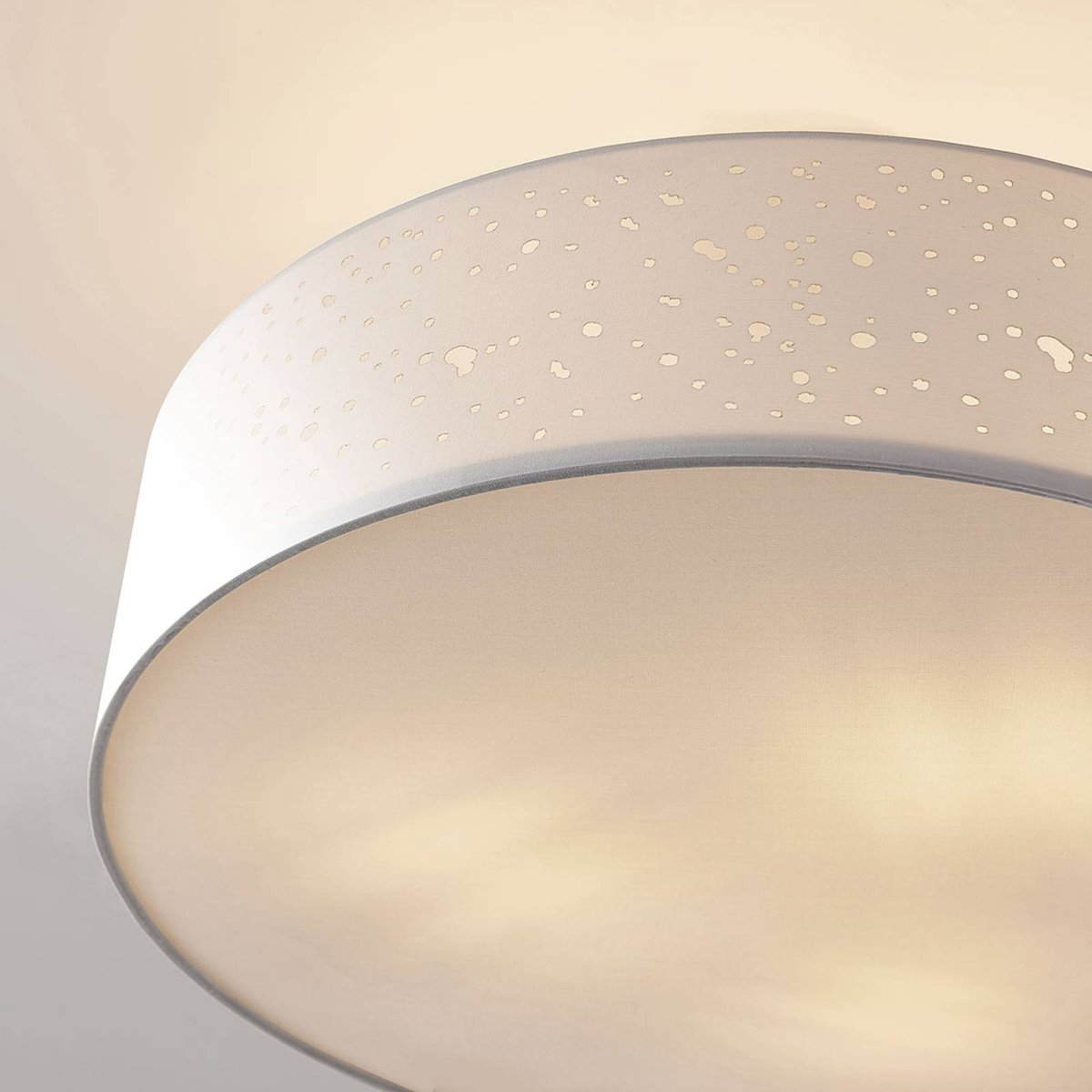 Plafonnier en textile moderne, Umma blanc, nickel satiné, LINDBY