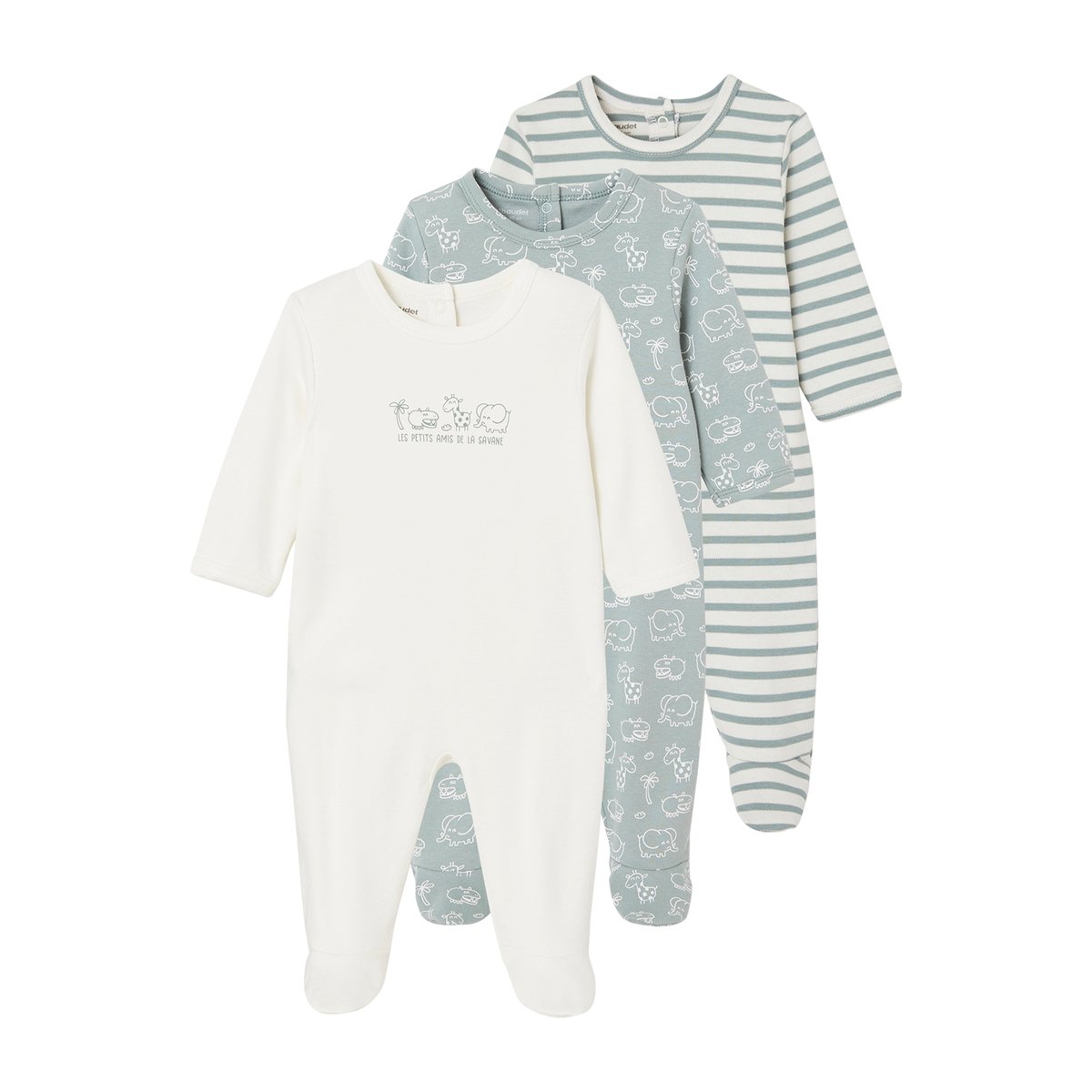Lot de 3 dors-bien en interlock BASICS bleu grisé, VERTBAUDET