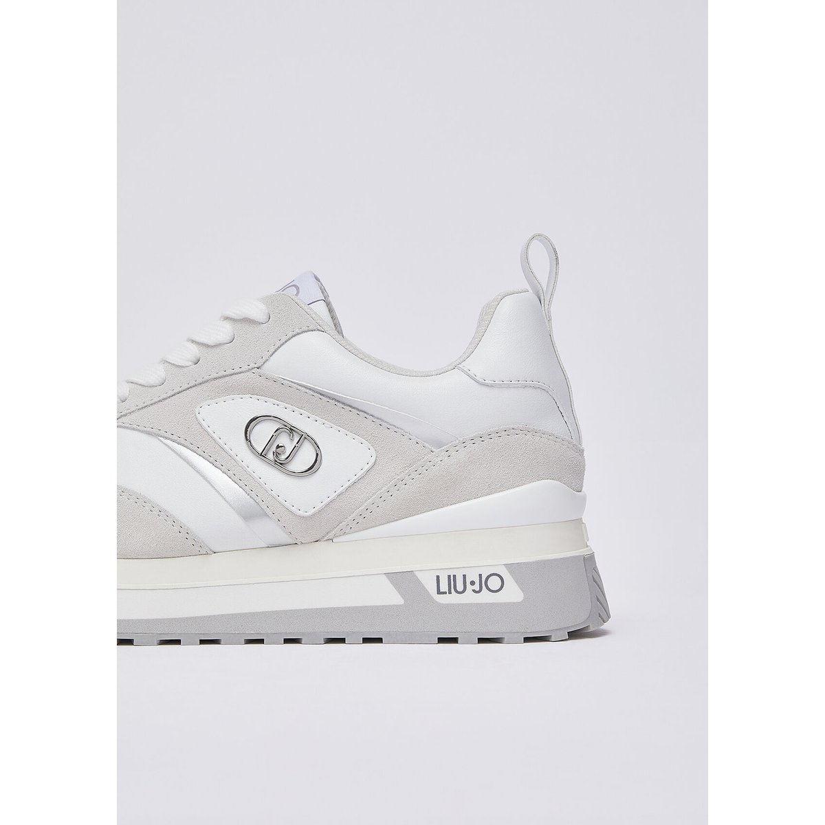 Baskets à plateforme en suède et cuir blanc, LIU JO