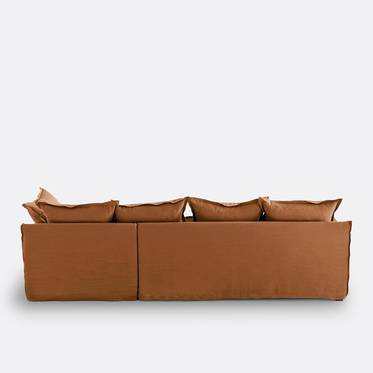 Canapé d'angle, déhoussable, 4 places, en lin froissé, ODNA tabac, LA REDOUTE INTERIEURS
