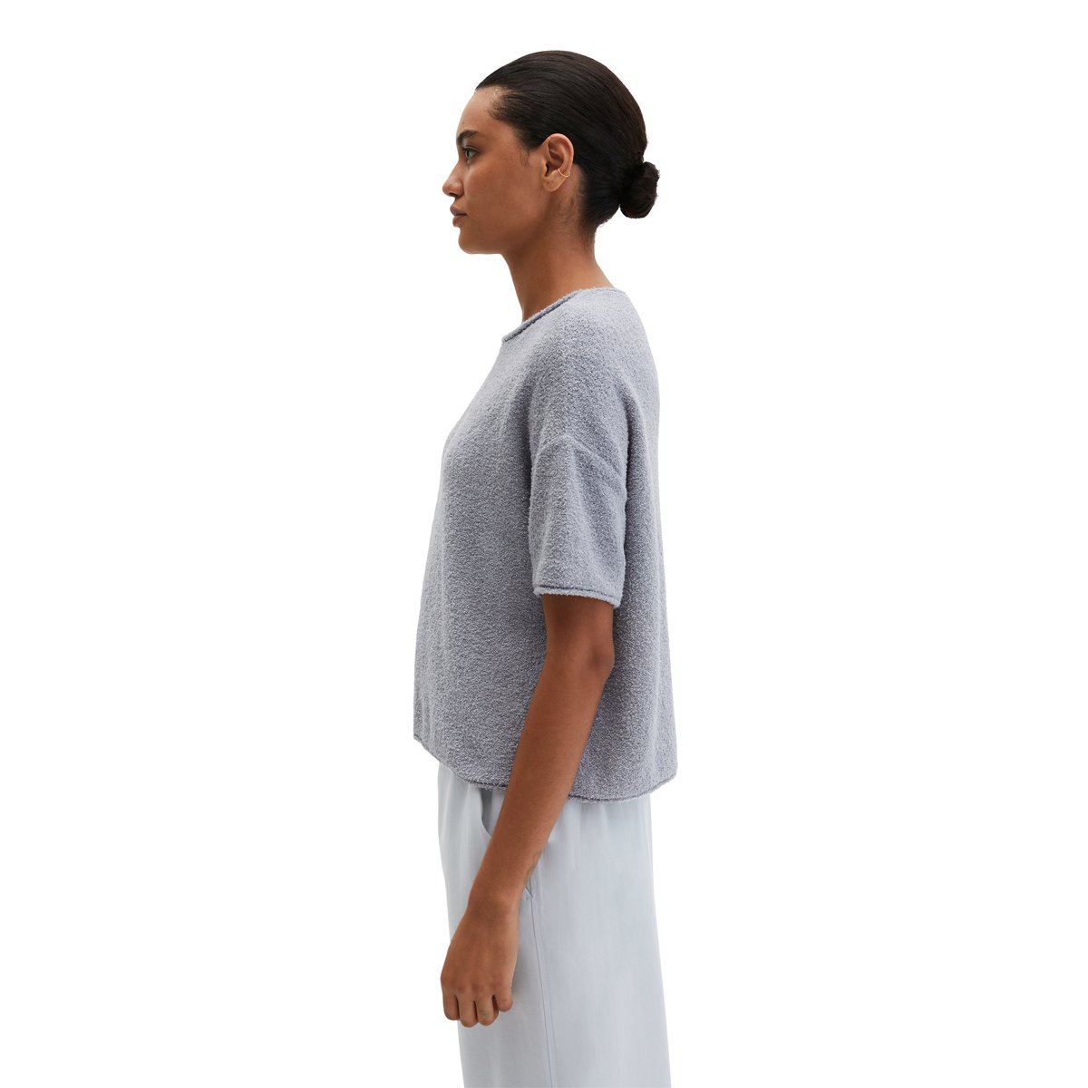 Pull à manches courtes oversize en fil bouclé gris, MARC O'POLO