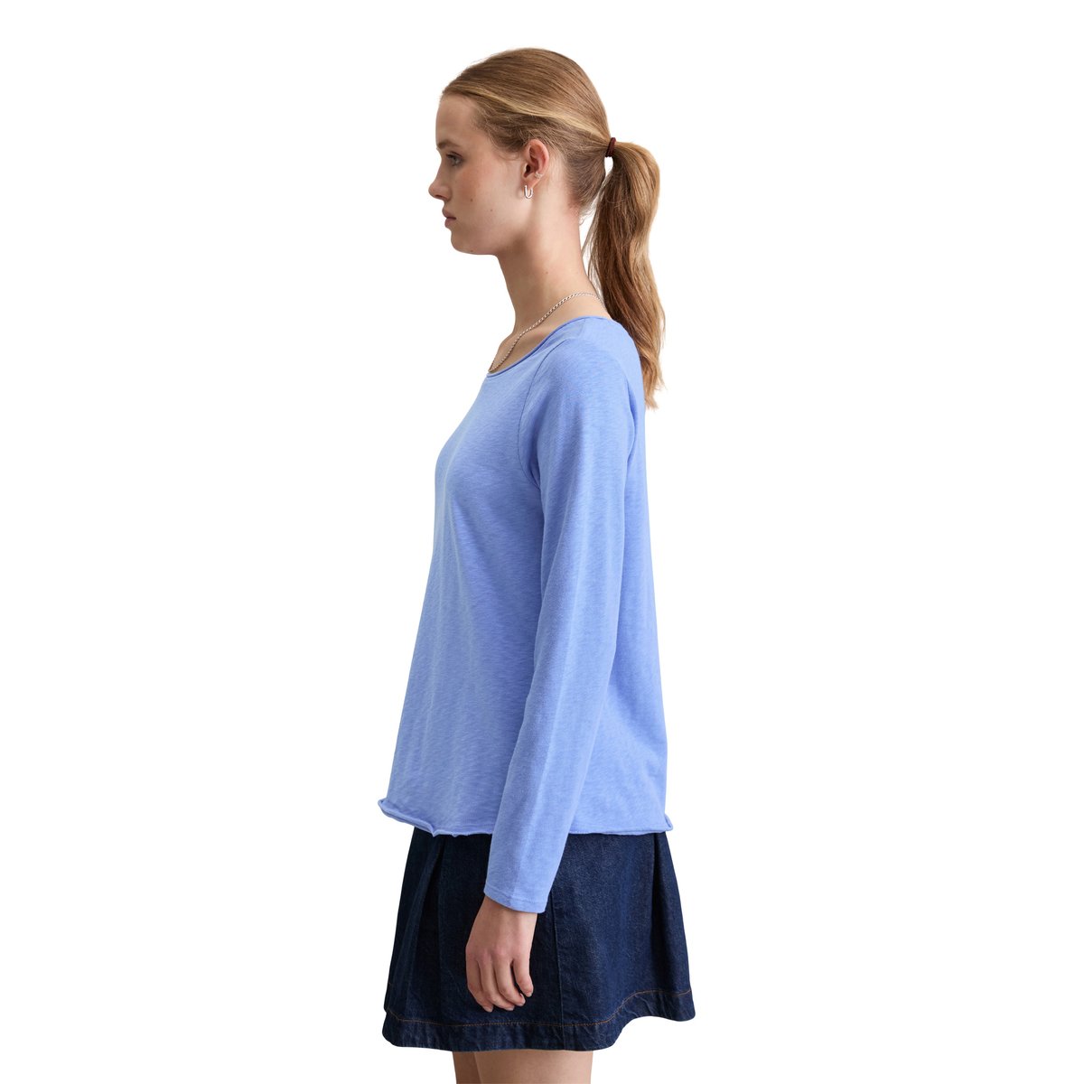 T-shirt long régulier en coton organique bleu moyen, MARC O’POLO DENIM