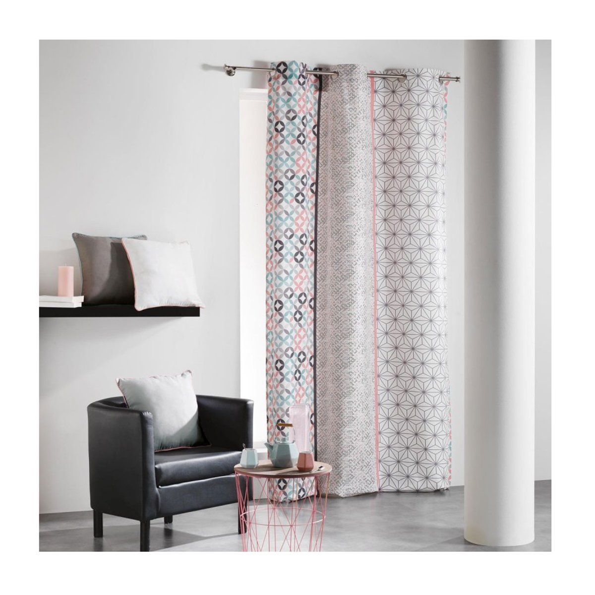 Rideau a oeillets 140 x 240 cm Remix rose menthe rose, menthe, EDEN