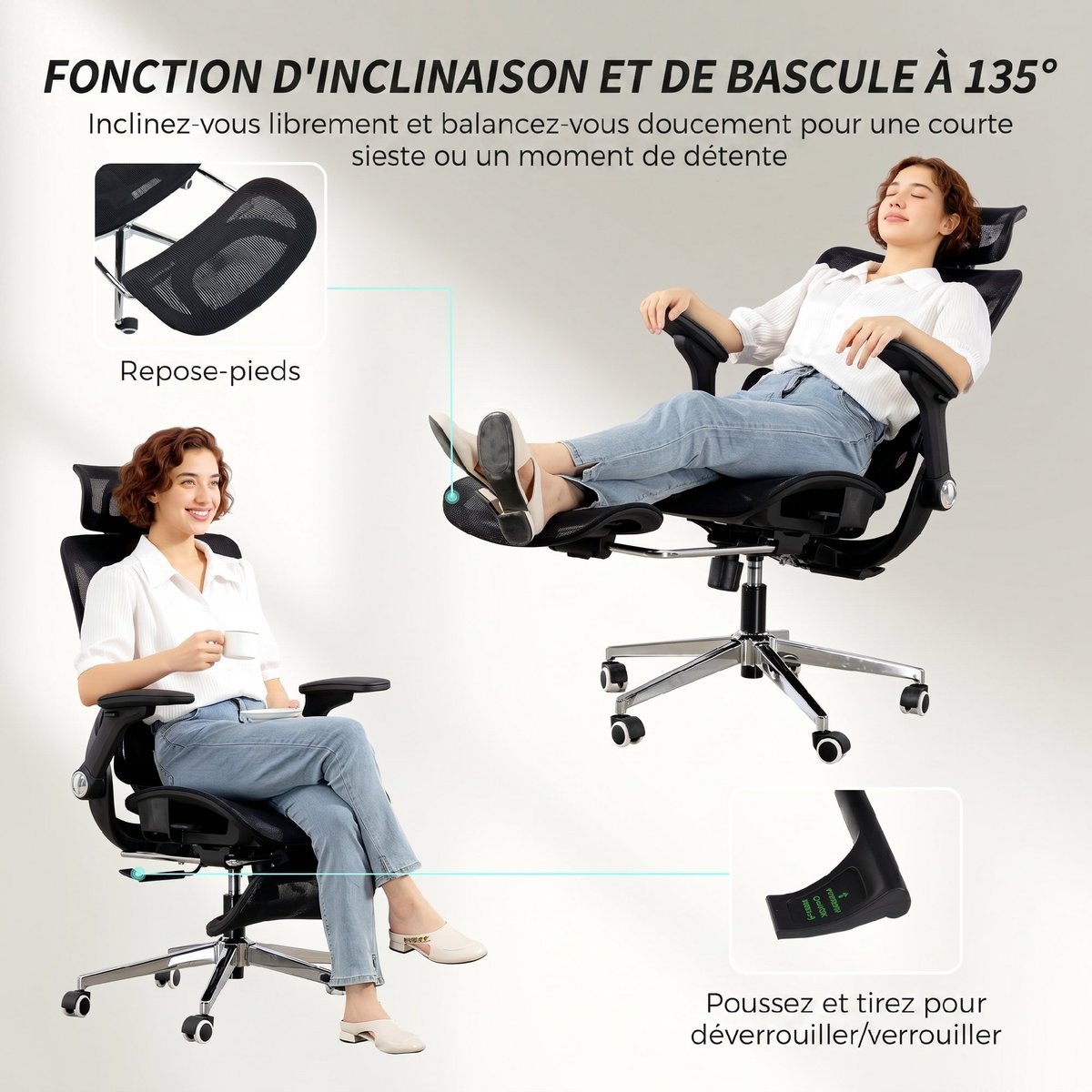 Chaise de bureau Maille (100% polyester) Noir noir, HOMCOM