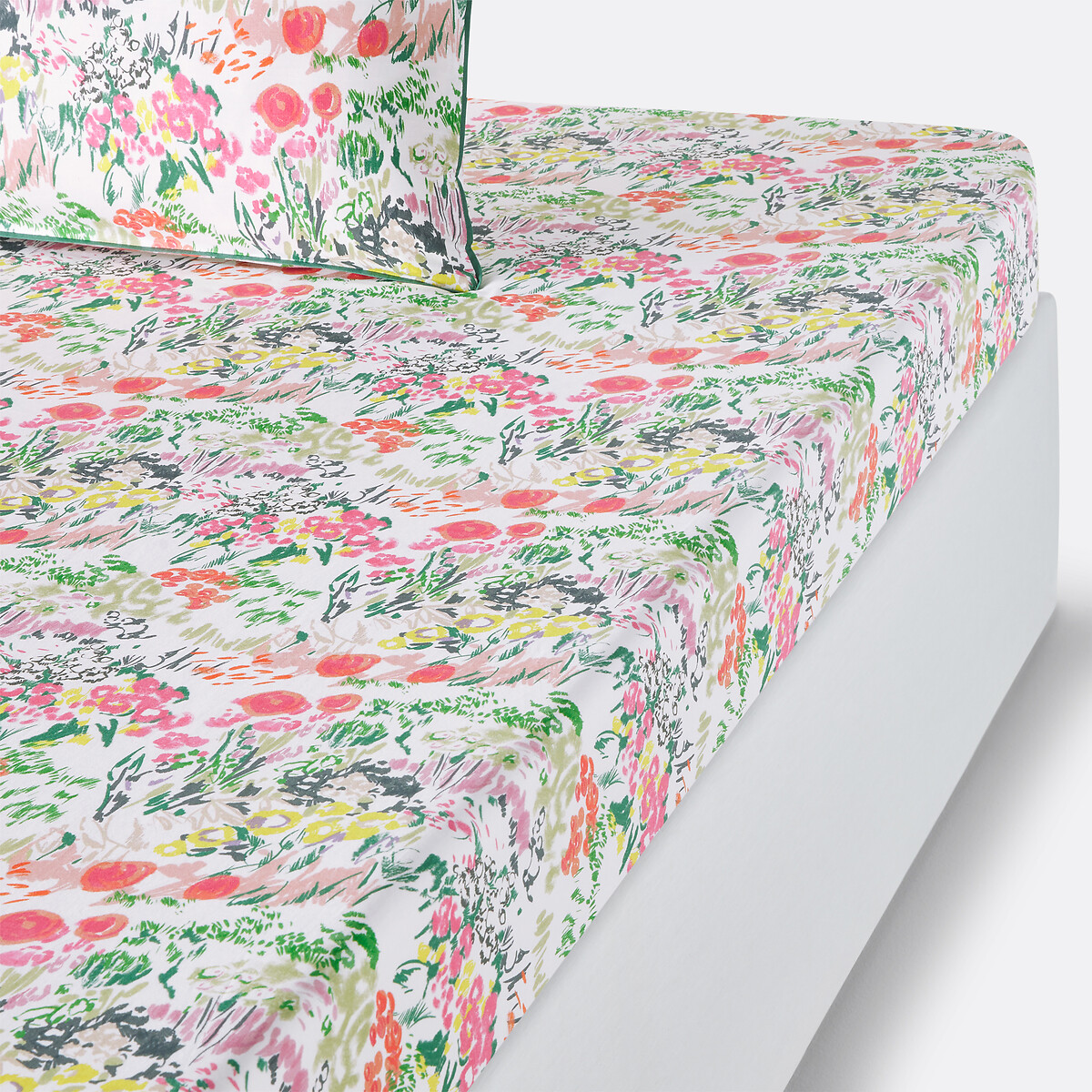 Drap housse percale de coton, Colored Field imprimé floral, LA REDOUTE INTERIEURS