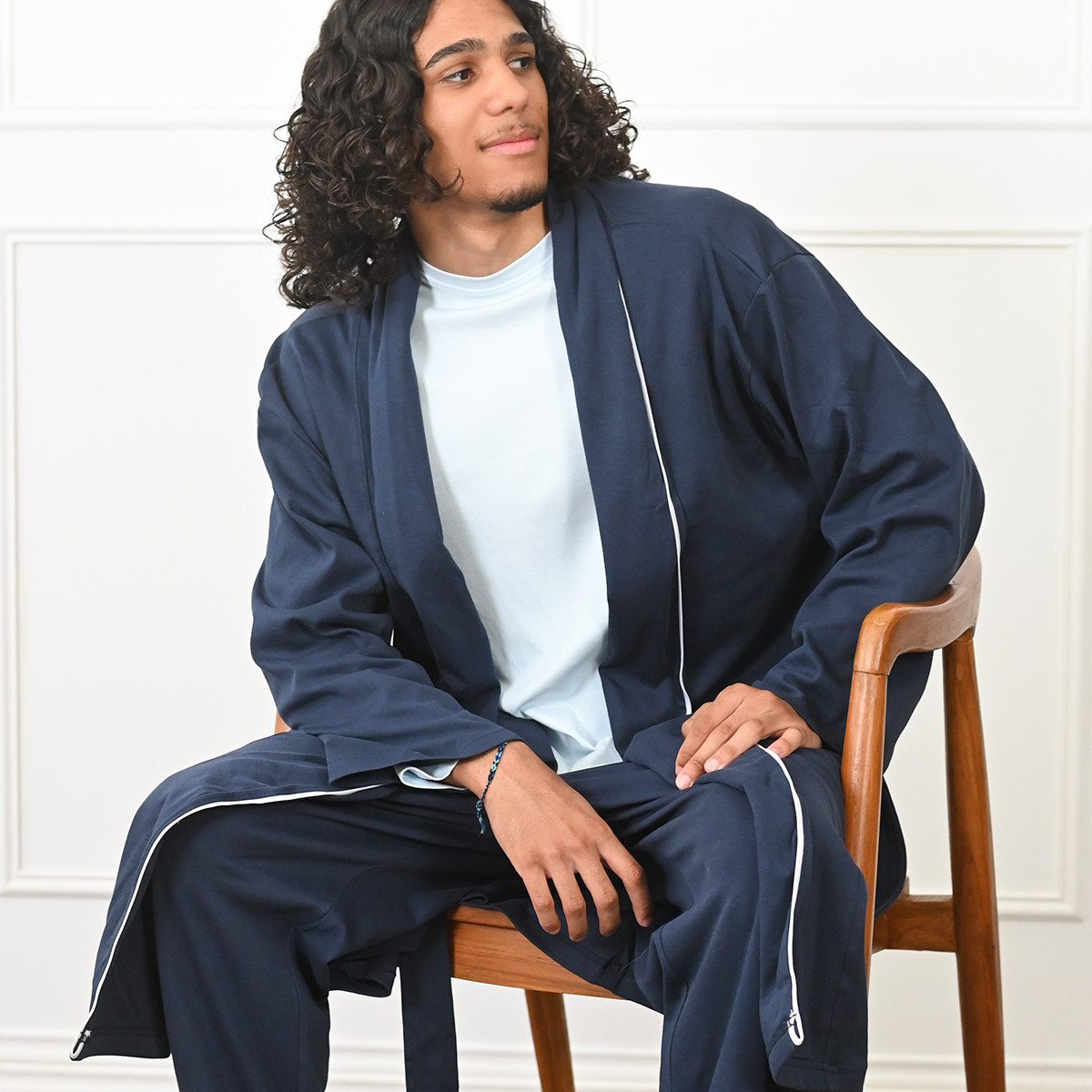 Robe de chambre mixte en jersey OXFORD bleu nuit, SENSEI MAISON
