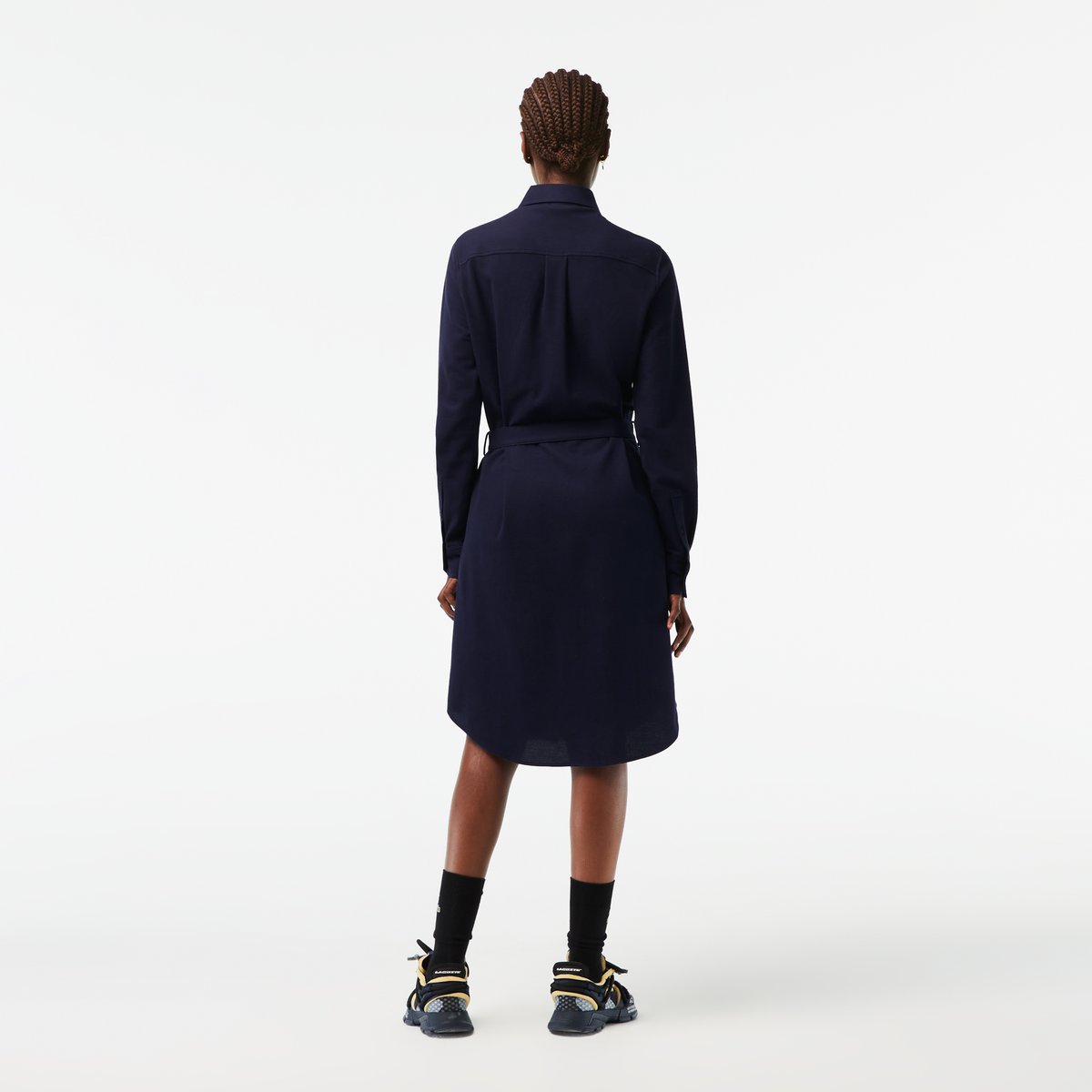 Robe polo avec taille ajustable en piqué de coton bleu-166, LACOSTE