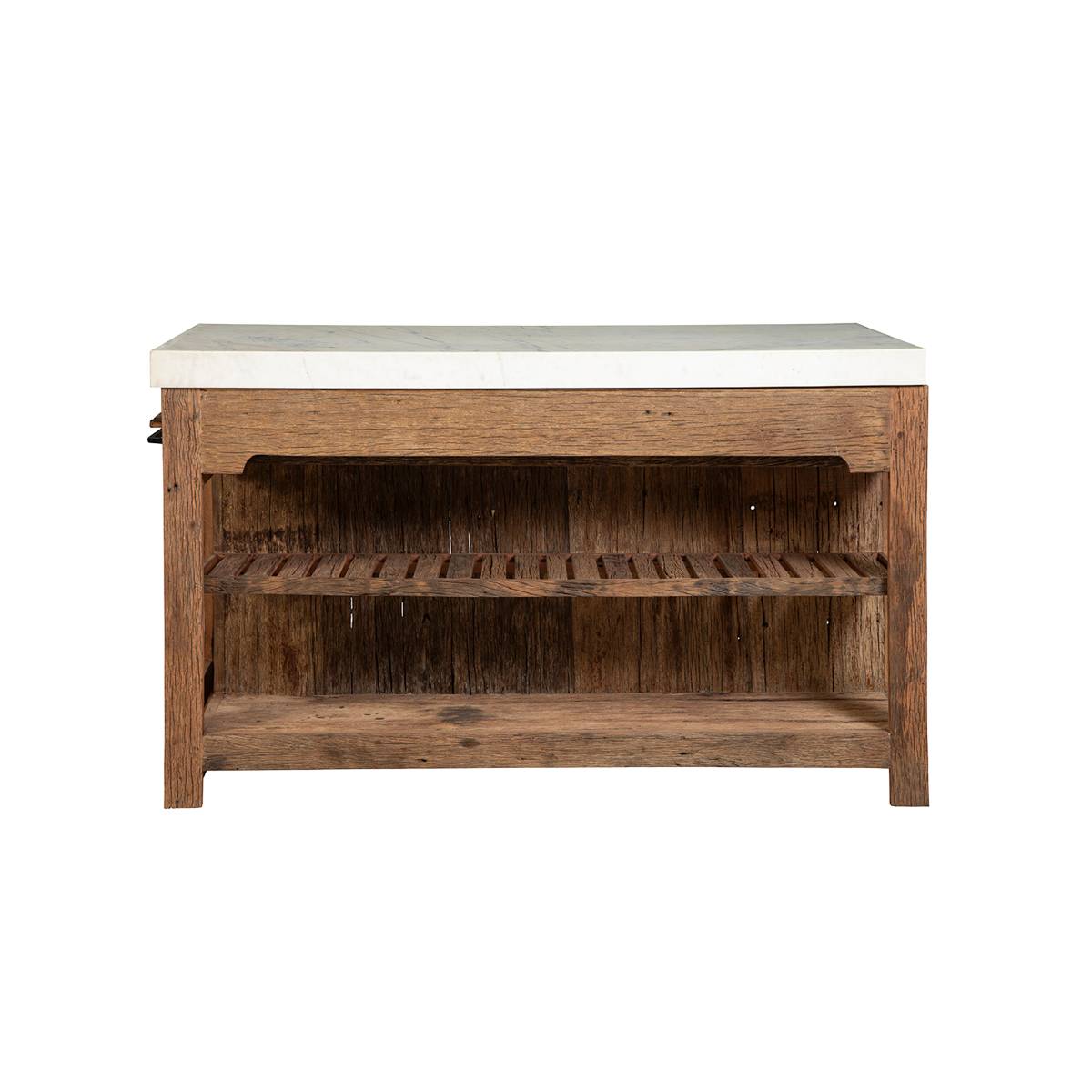 Ilot avec table extensible en bois recyclé et en marbre CAPUCINE bois foncé, MADE IN MEUBLES