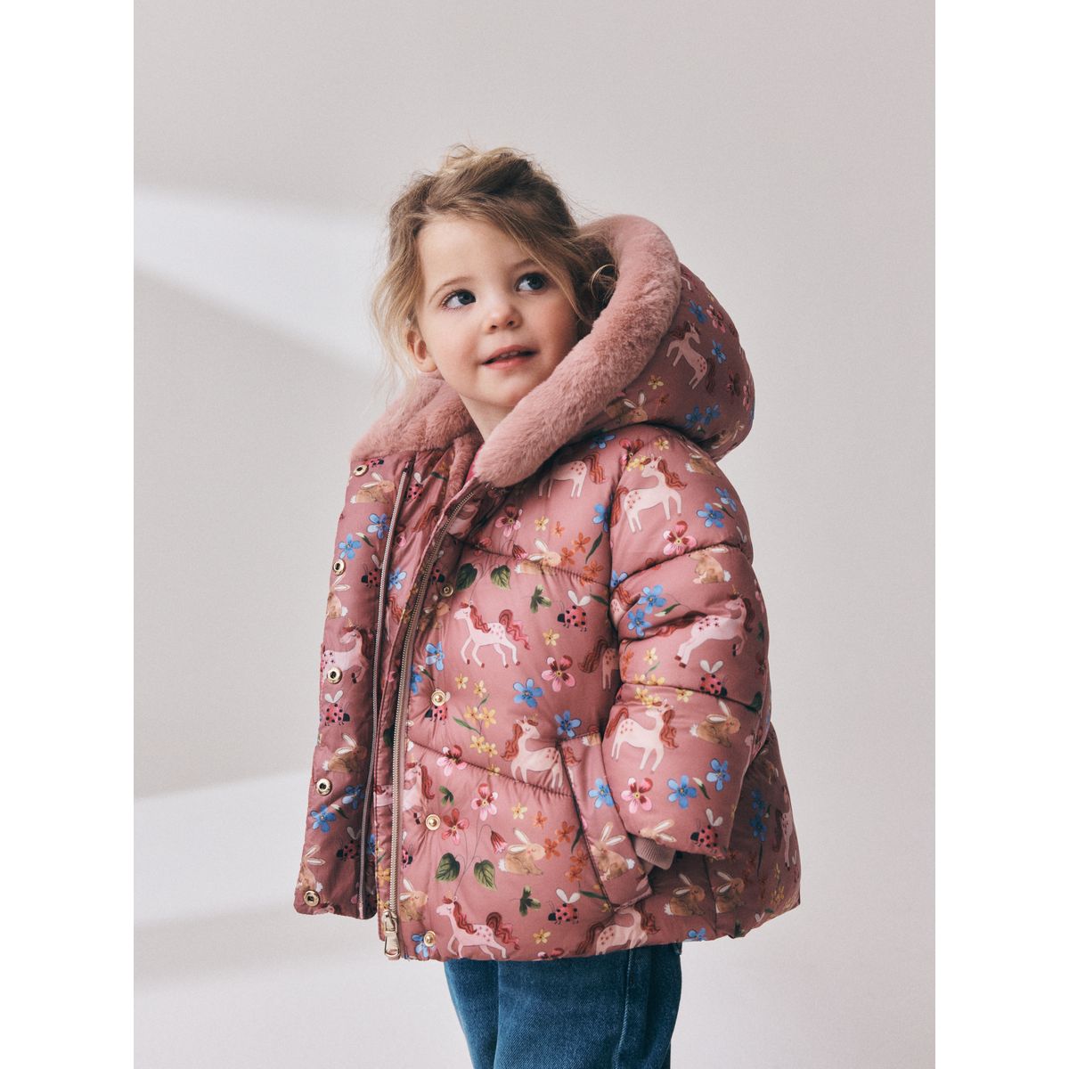 Manteau imperméable avec imitation fourrure rose, NEXT